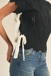 Black Mock Neck Cropped Sweater Vest