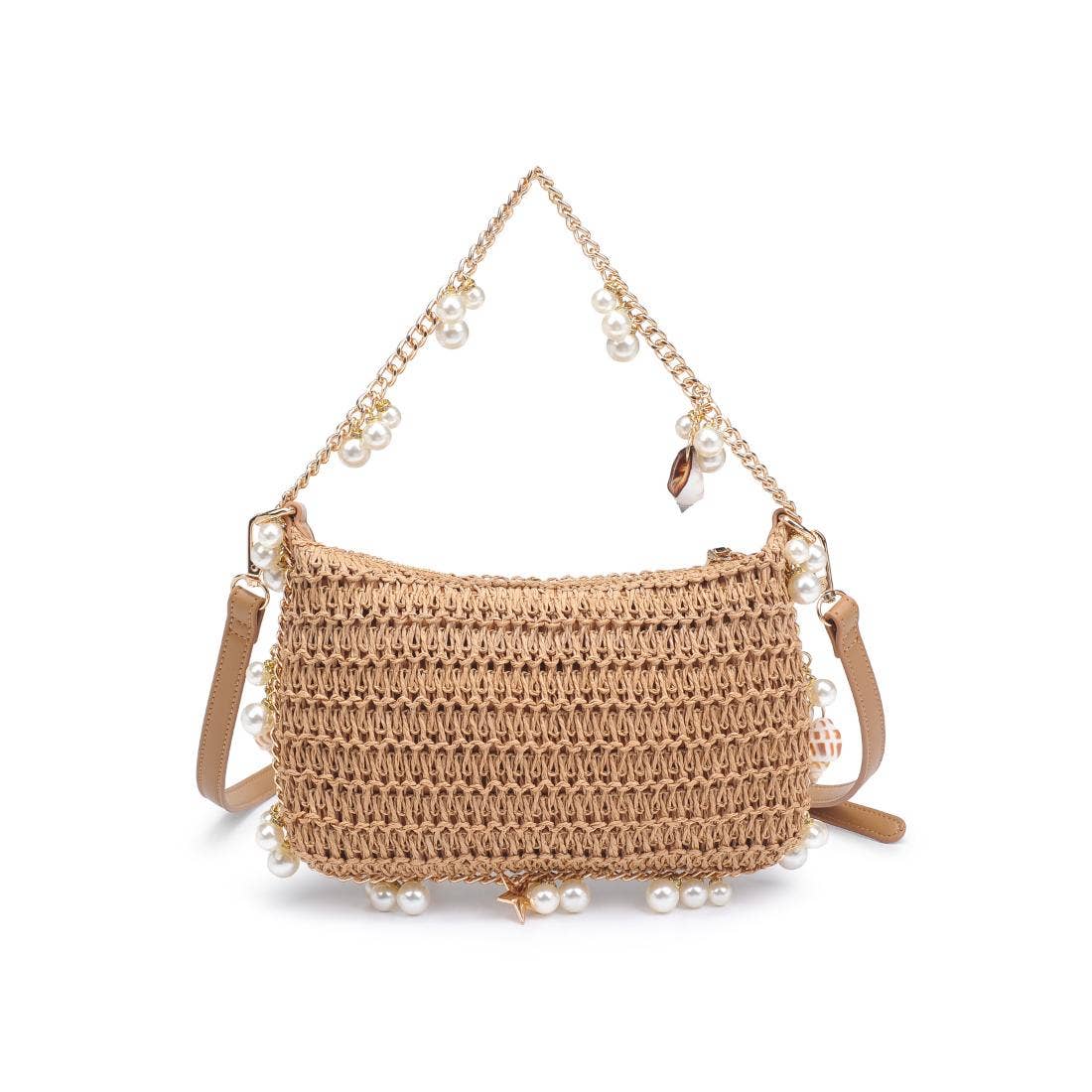 Seashell Straw Bag Evening Bag — zipper closure and woven design