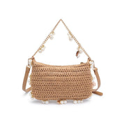 Seashell Straw Bag Evening Bag — zipper closure and woven design