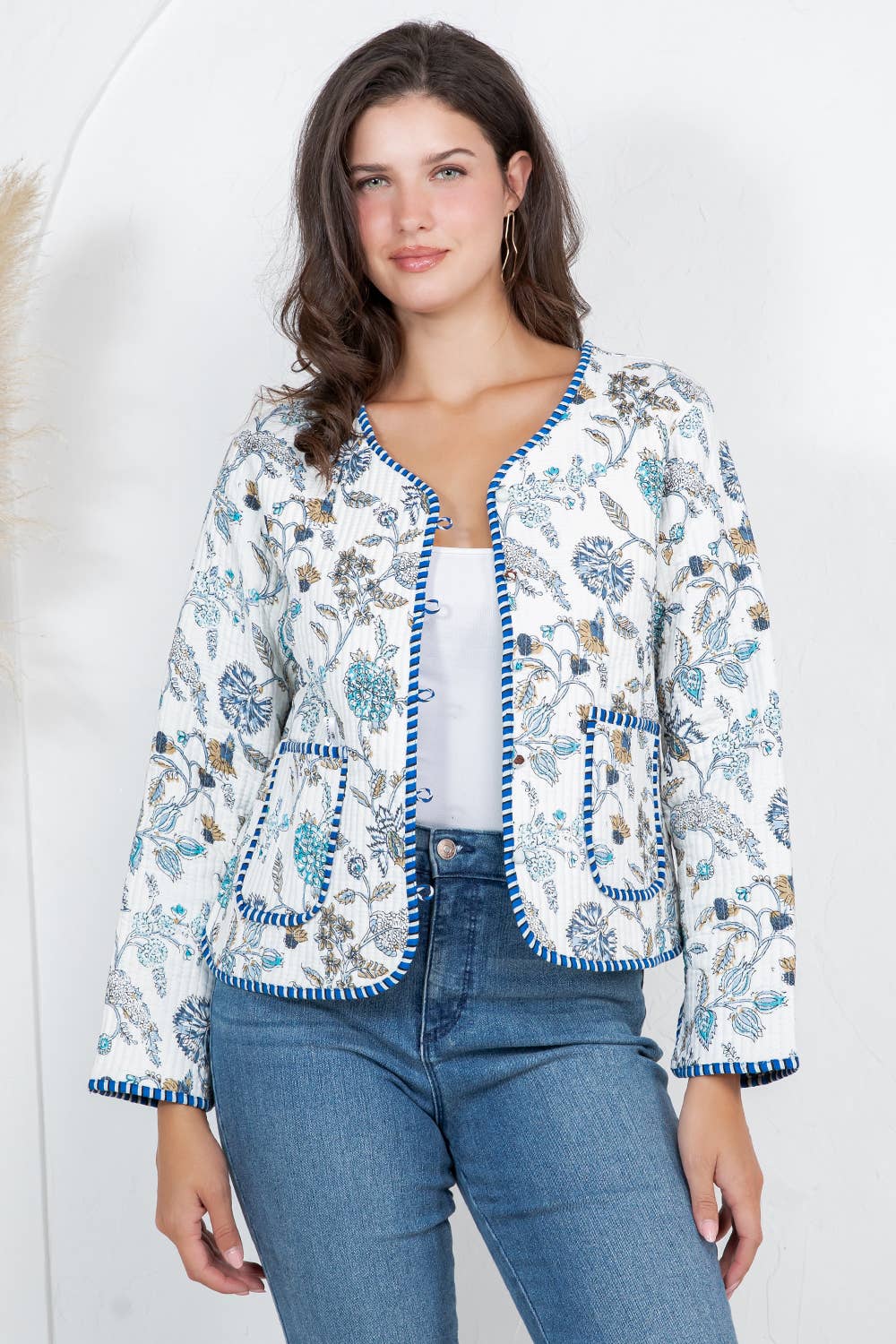 White Floral Quilted Jacket