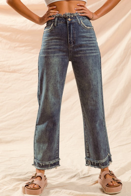 Frayed Edge High Rise Denim Jeans