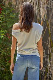 Cream One Shoulder Round Neck Sleeveless Top