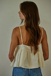 Cream Eyelet V-Neck Babydoll Top