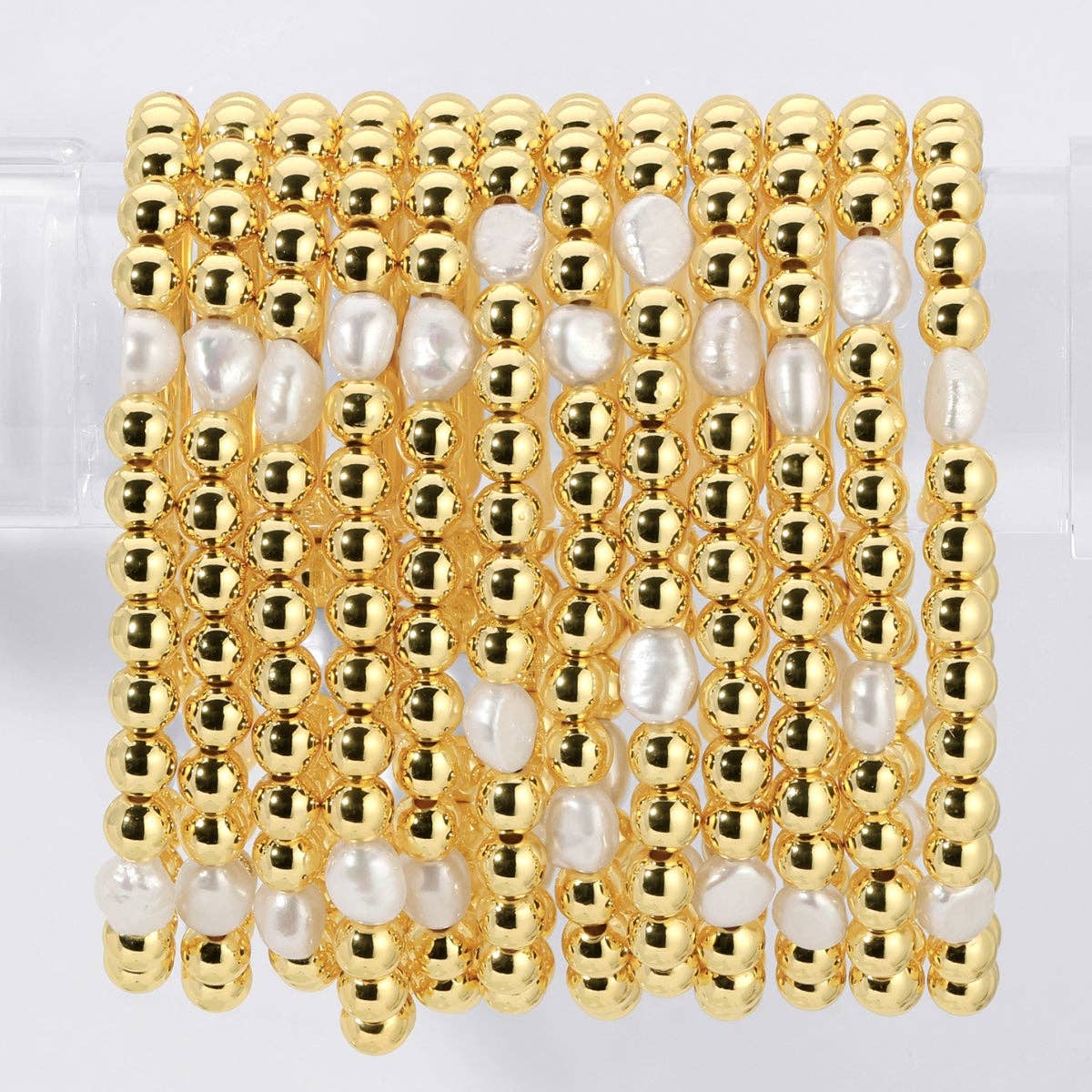 6mm Stretch Bead Bracelets with Large Pearl Accents