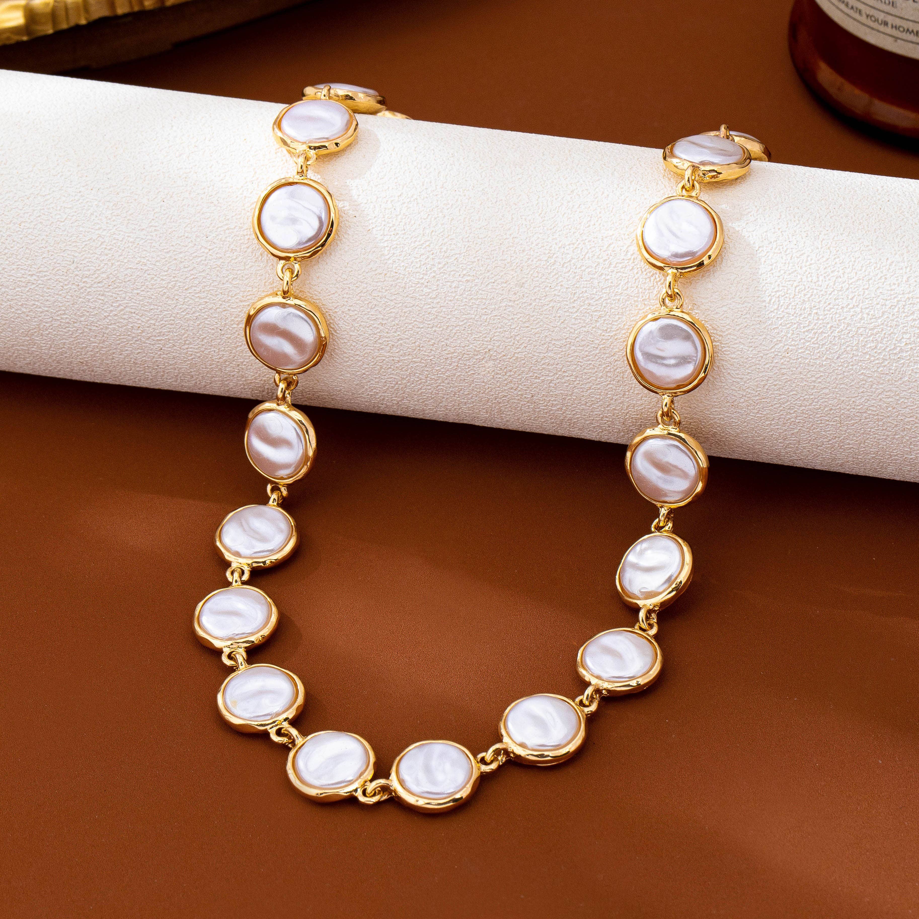 Gold Pearl Station Necklace
