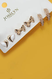 PEARL HUGGIE HOOP BOW HEARAT TRIO EARRINGS | 80E6968: GOLD