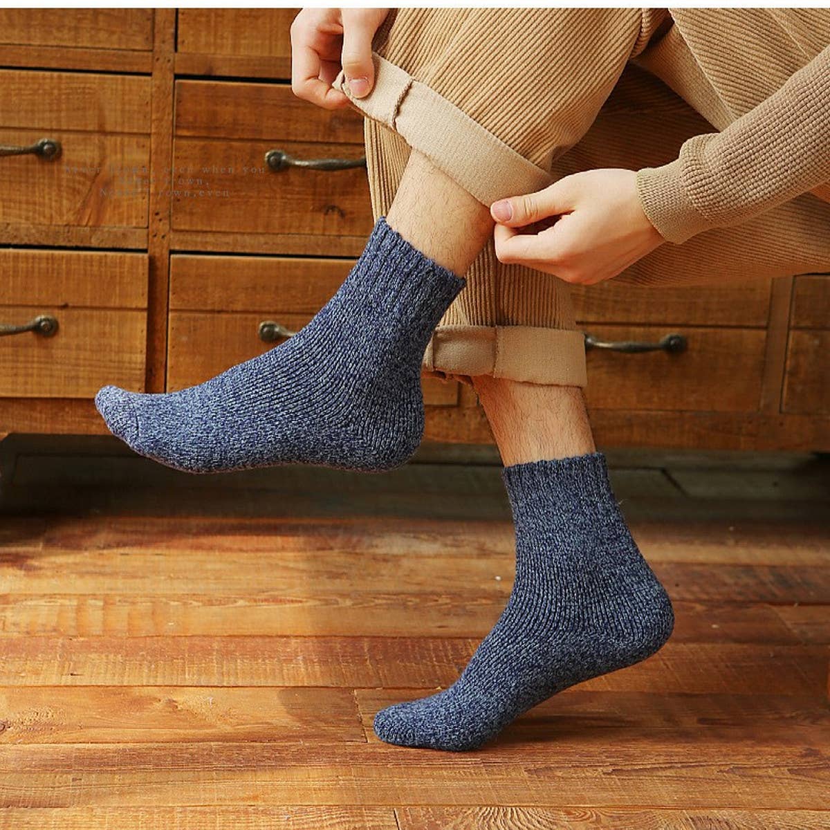 Navy Vintage Thick Socks — color: navy and thick ribbed knit