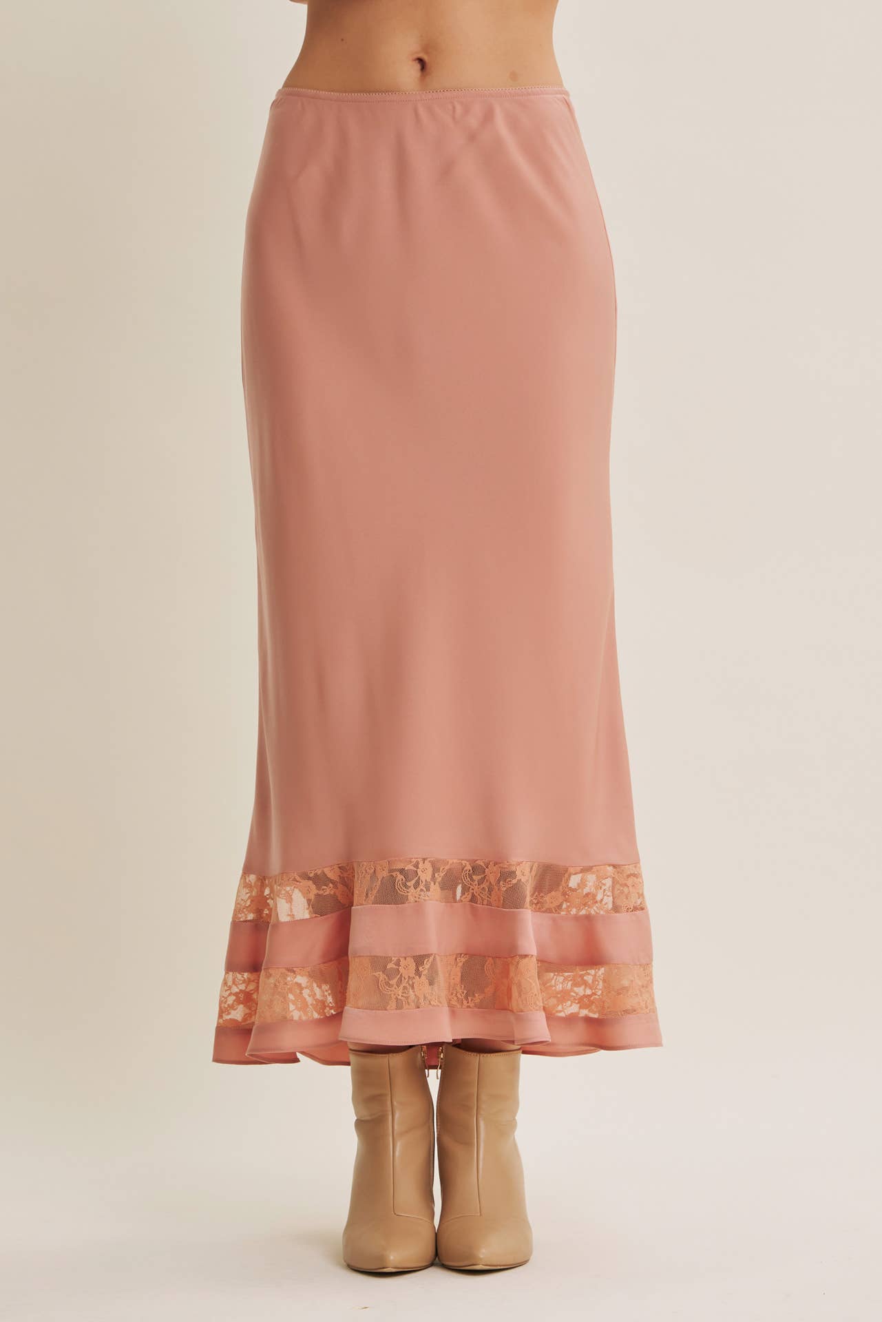 Coral Satin Lace Maxi Skirt