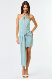 Light Blue Halter Tie Mini Dress