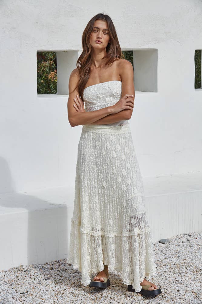 Knit Floral Lace Midi Skirt