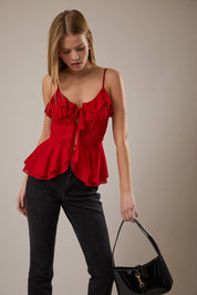 Red Ruffle Peplum Tank