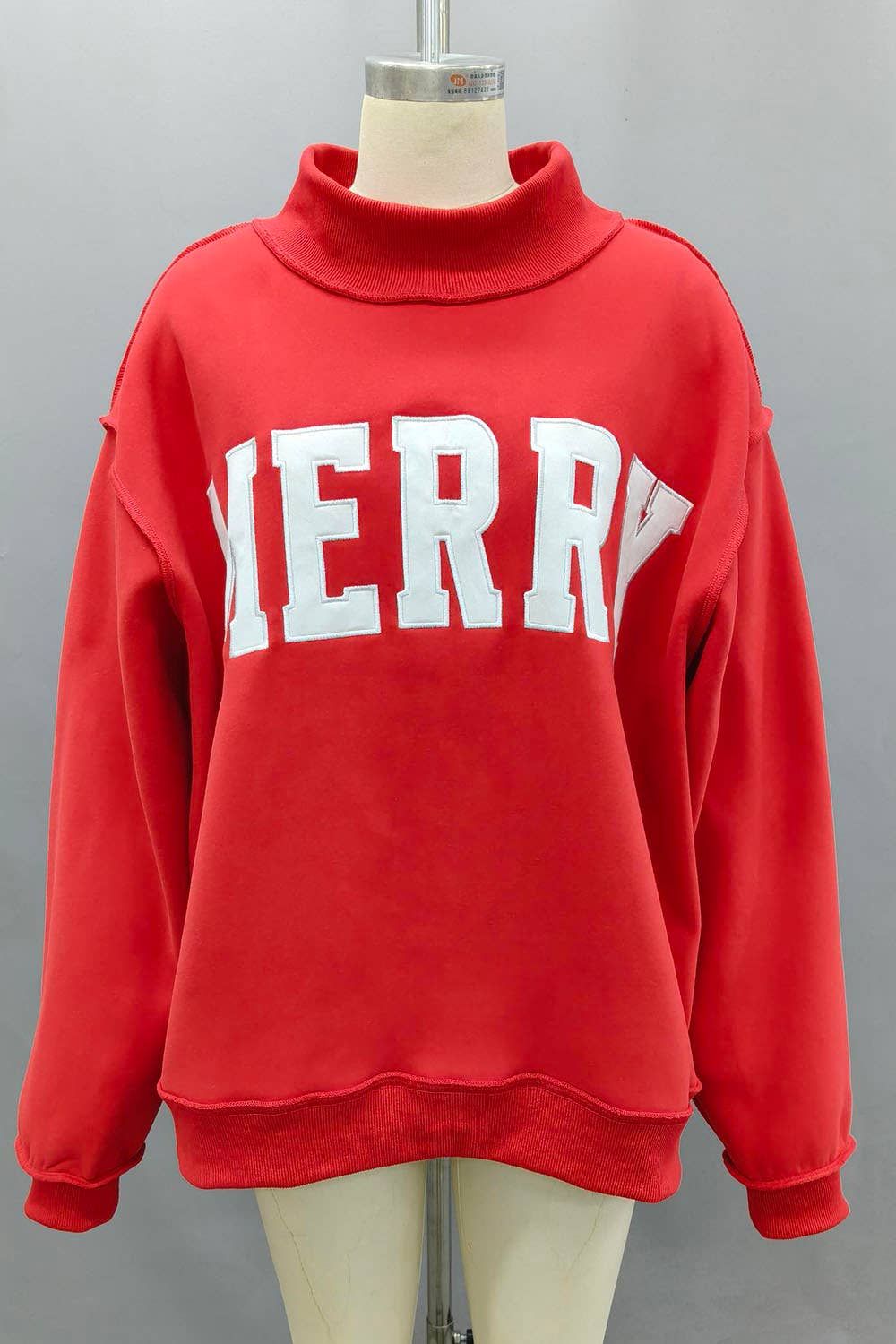 Red 'MERRY' Mock Neck Sweatshirt