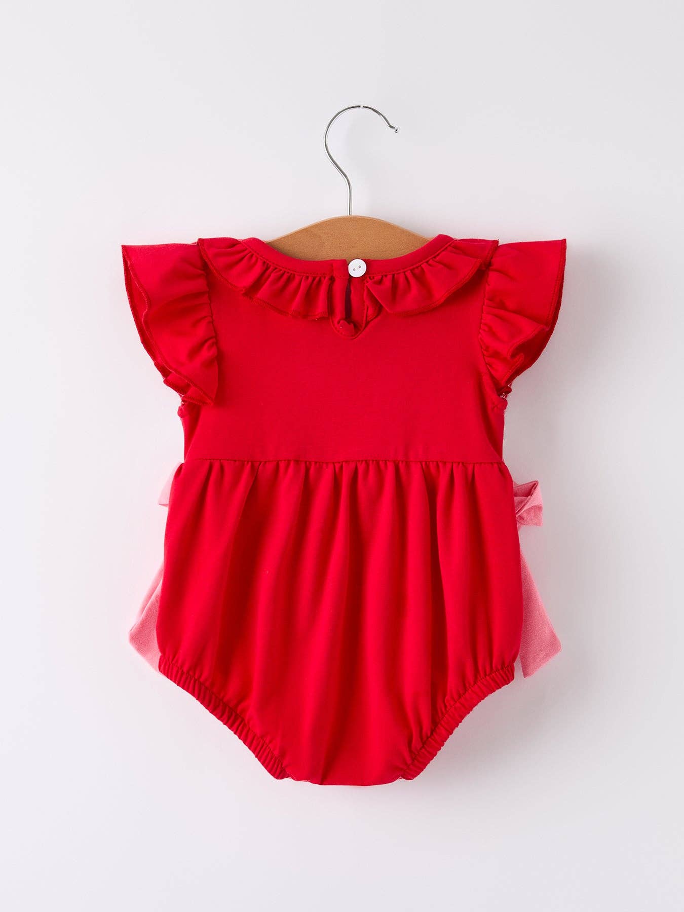 Red Cherry Bow Plaid Smocking Embroidery Girls' Romper
