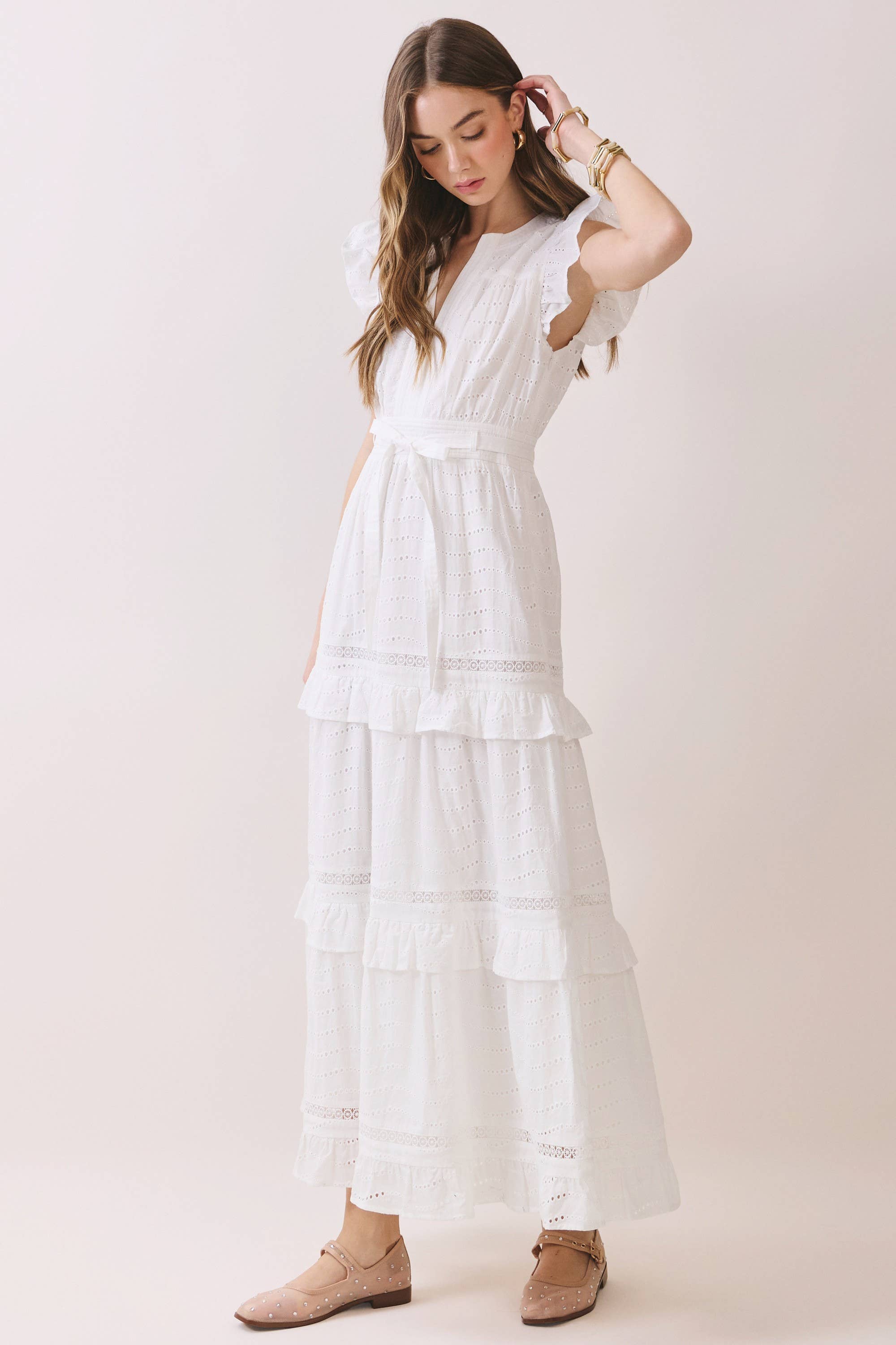 Eyelet Ruffle Tiered Maxi Dress