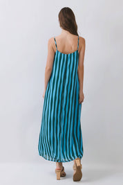 Blue Striped Scoop Neck Maxi Dress