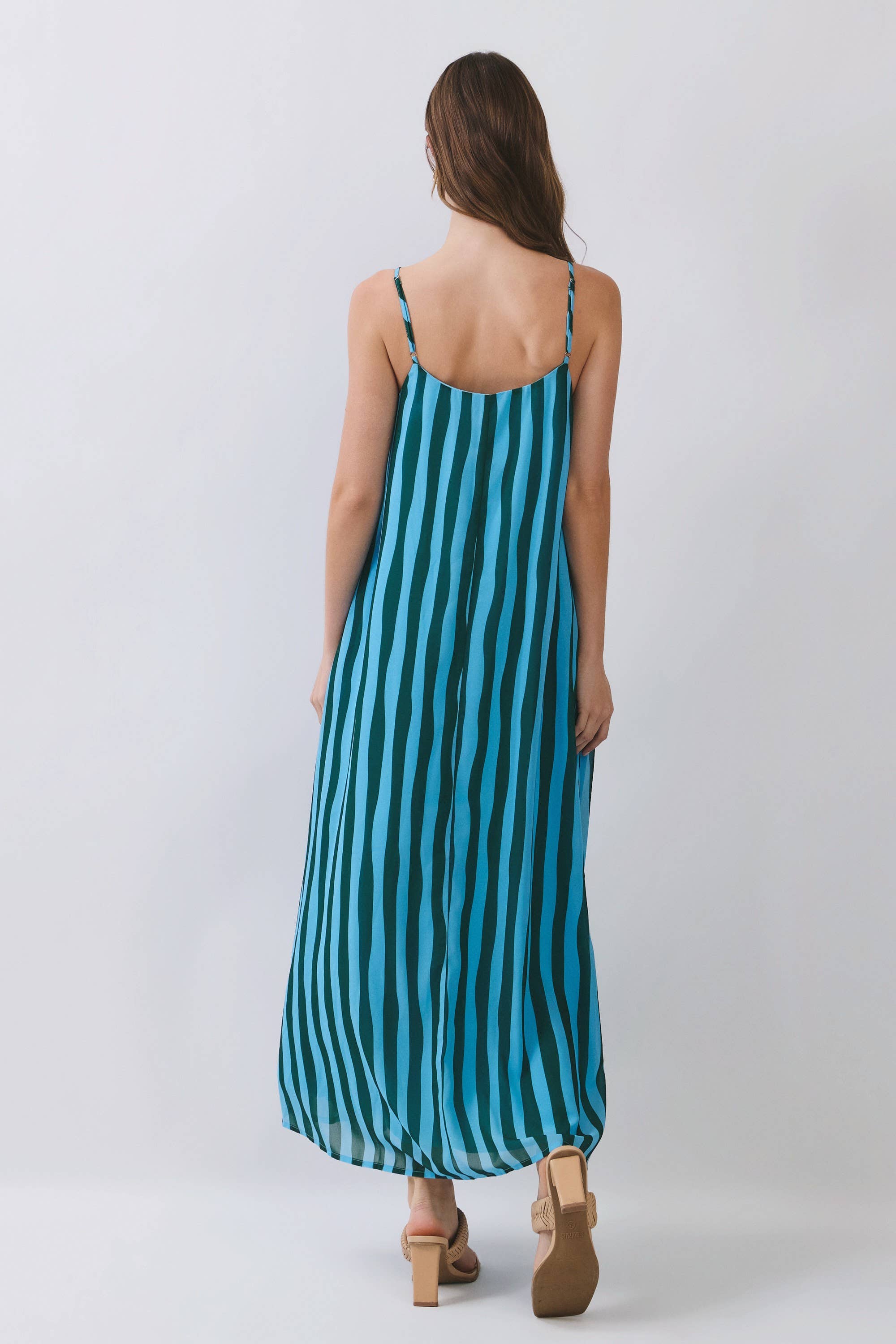 Blue Striped Scoop Neck Maxi Dress