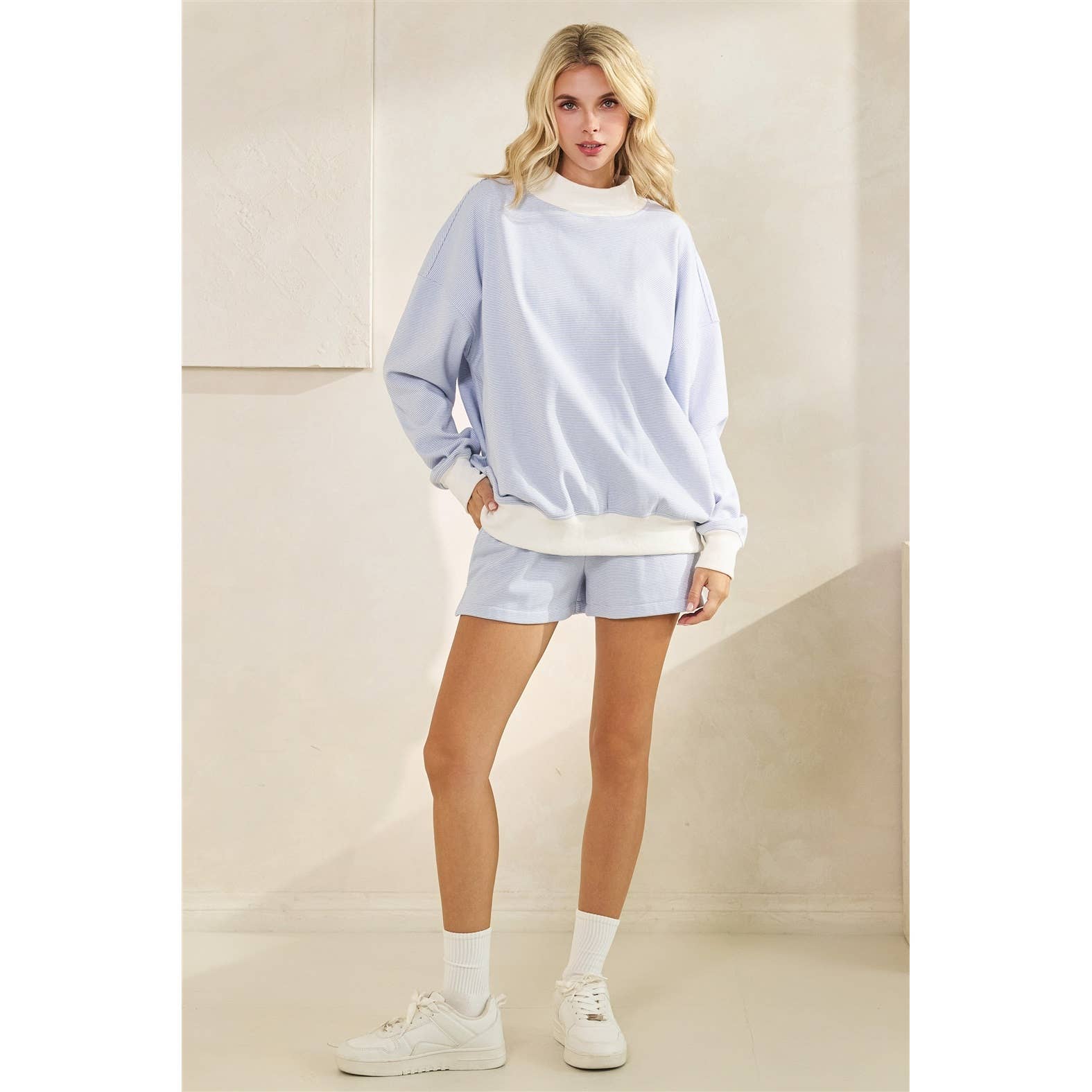 Blue Striped Mockneck