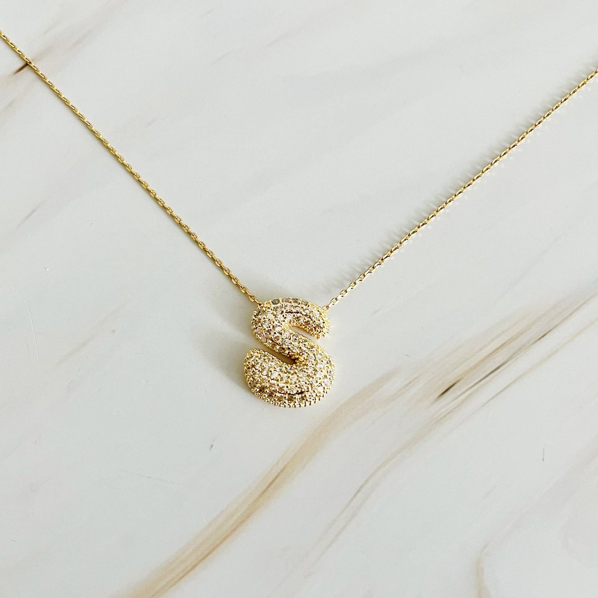 Crystal Bubble Initial Necklace: C