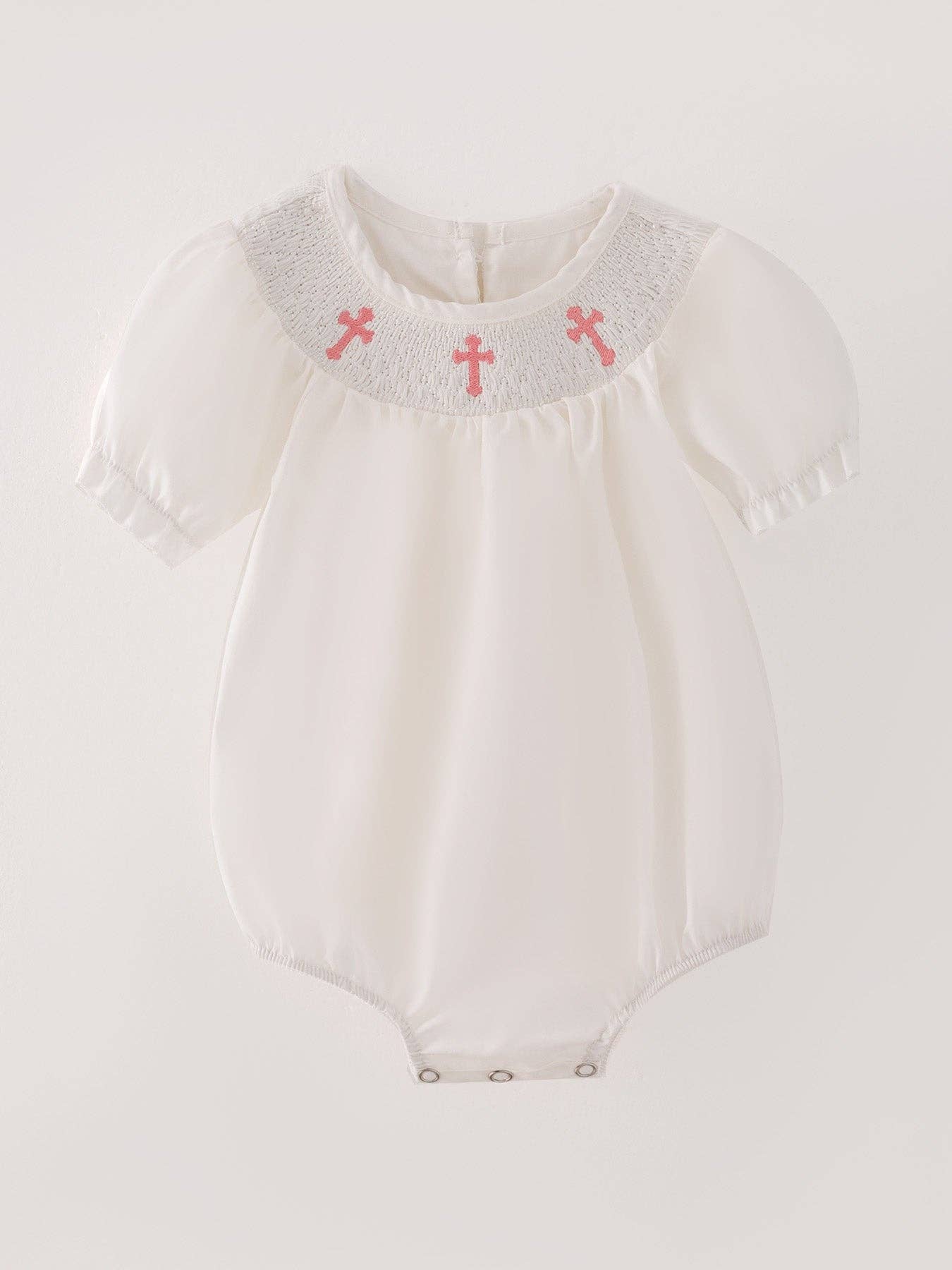 White Smocking Embroidered Crucifix Girls