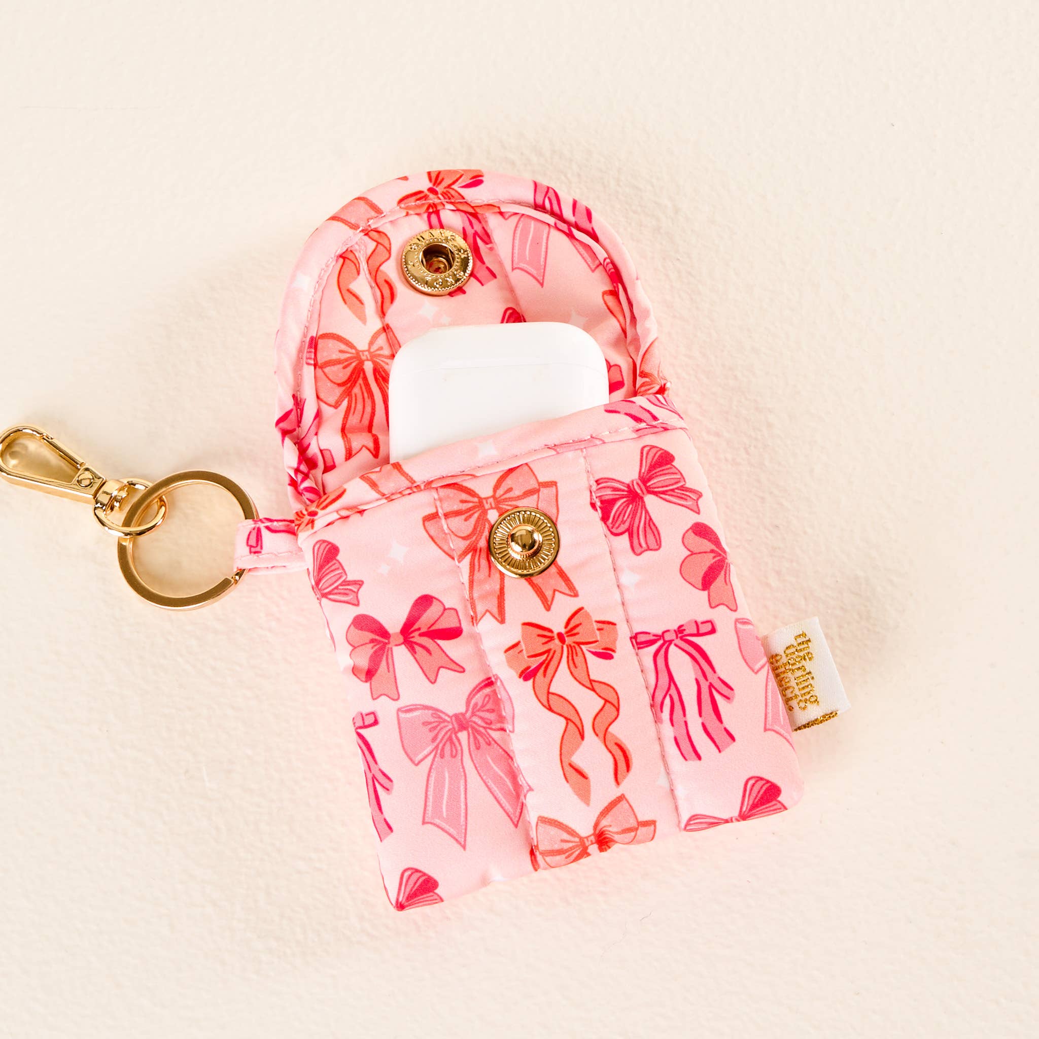Pink Bow Earbud Case Keychain
