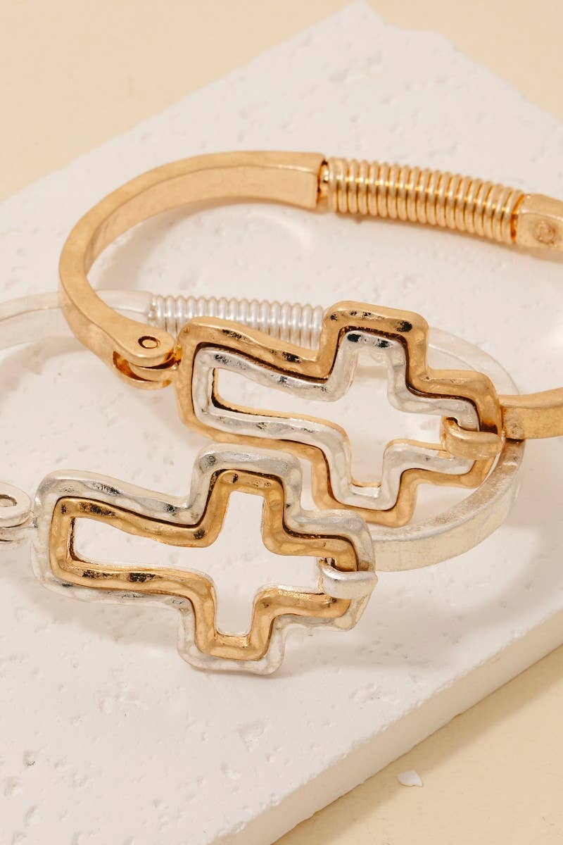 Two Tone Cross Latch Bangle Bracelet