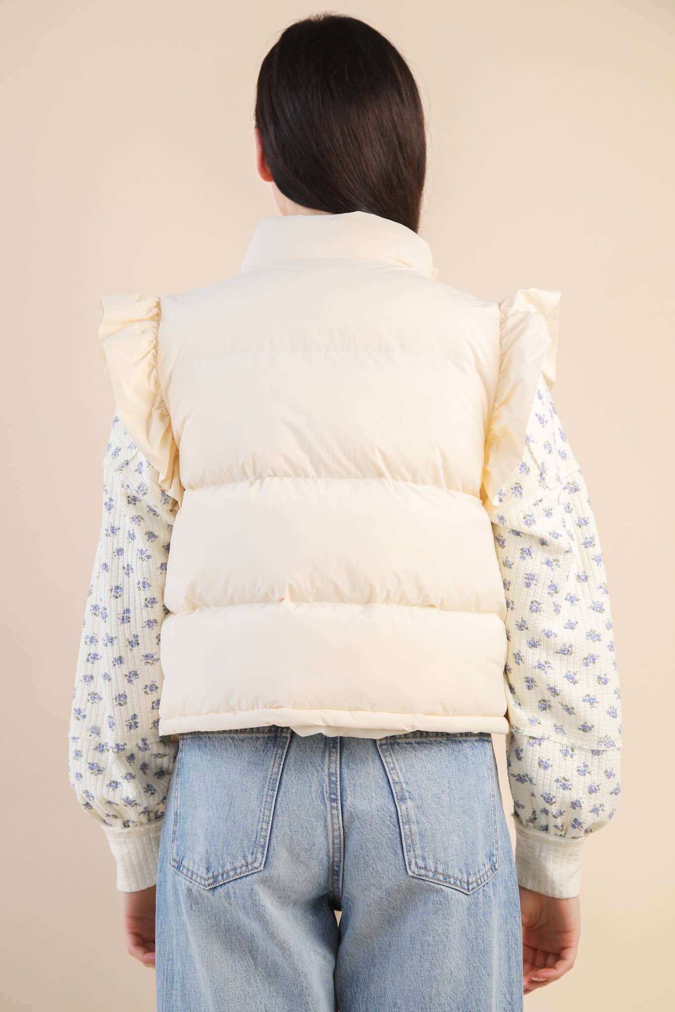 Cream Front Bow Puffer Vest