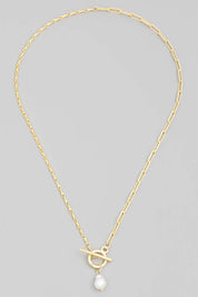 Toggle Chain Pearl Charm Necklace