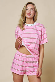 Pink Striped Short Sleeve Set