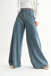 Scallop Wide Leg Denim Pants