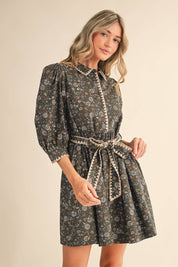 Olive Puff Sleeve Floral Mini Dress