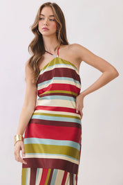 Multicolor Striped Halter Maxi Dress