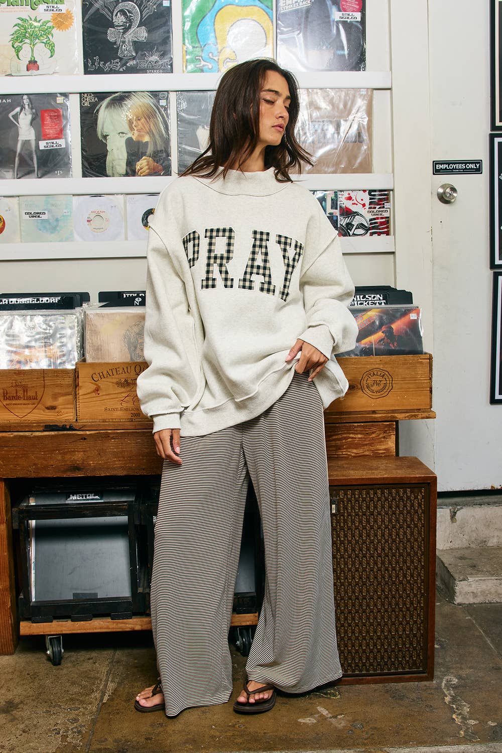 Pray Gingham Appliqué Mockneck