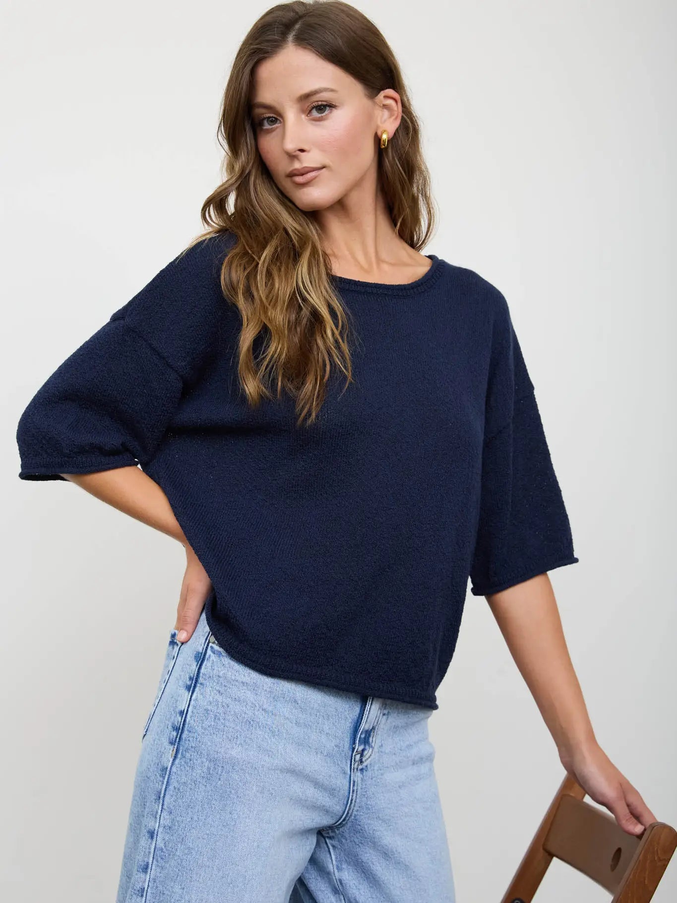 Navy Boxy Knit Sweater