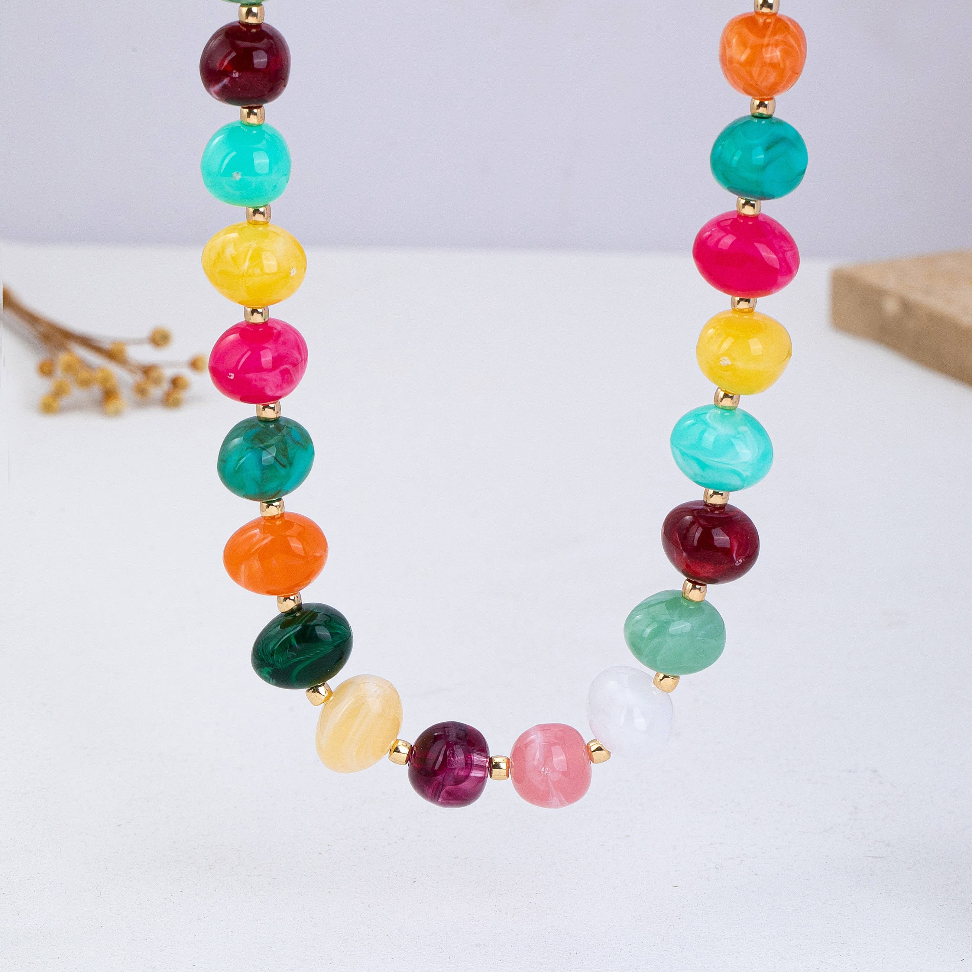 Multicolor Resin Pebble Bead Necklace