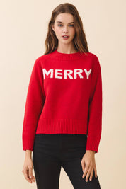 Merry Crew Neck Holiday Knit Sweater