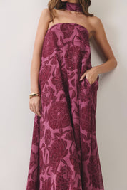 Purple Floral Print Scarf Maxi Dress