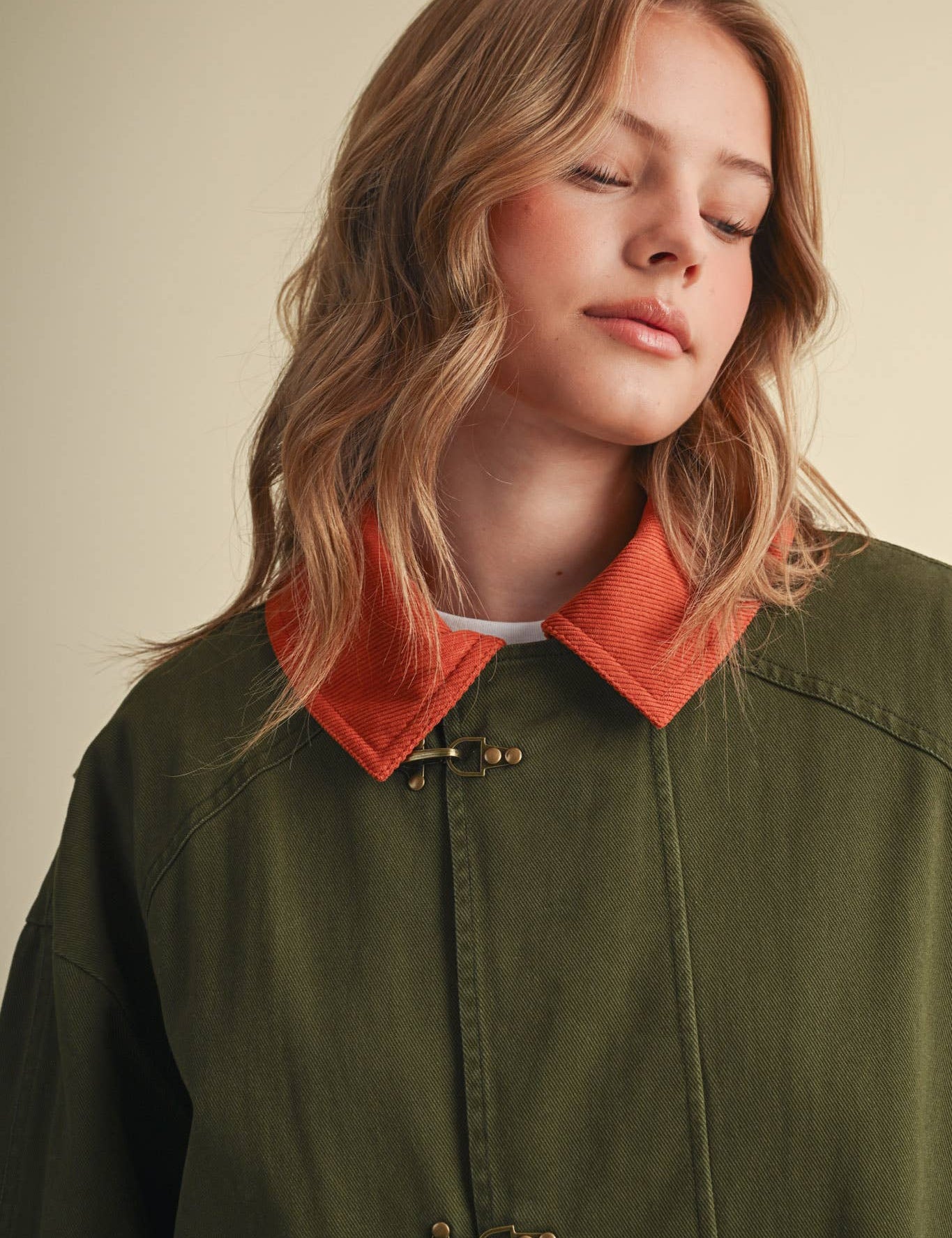 Olive Corduroy Collar Utility Jacket