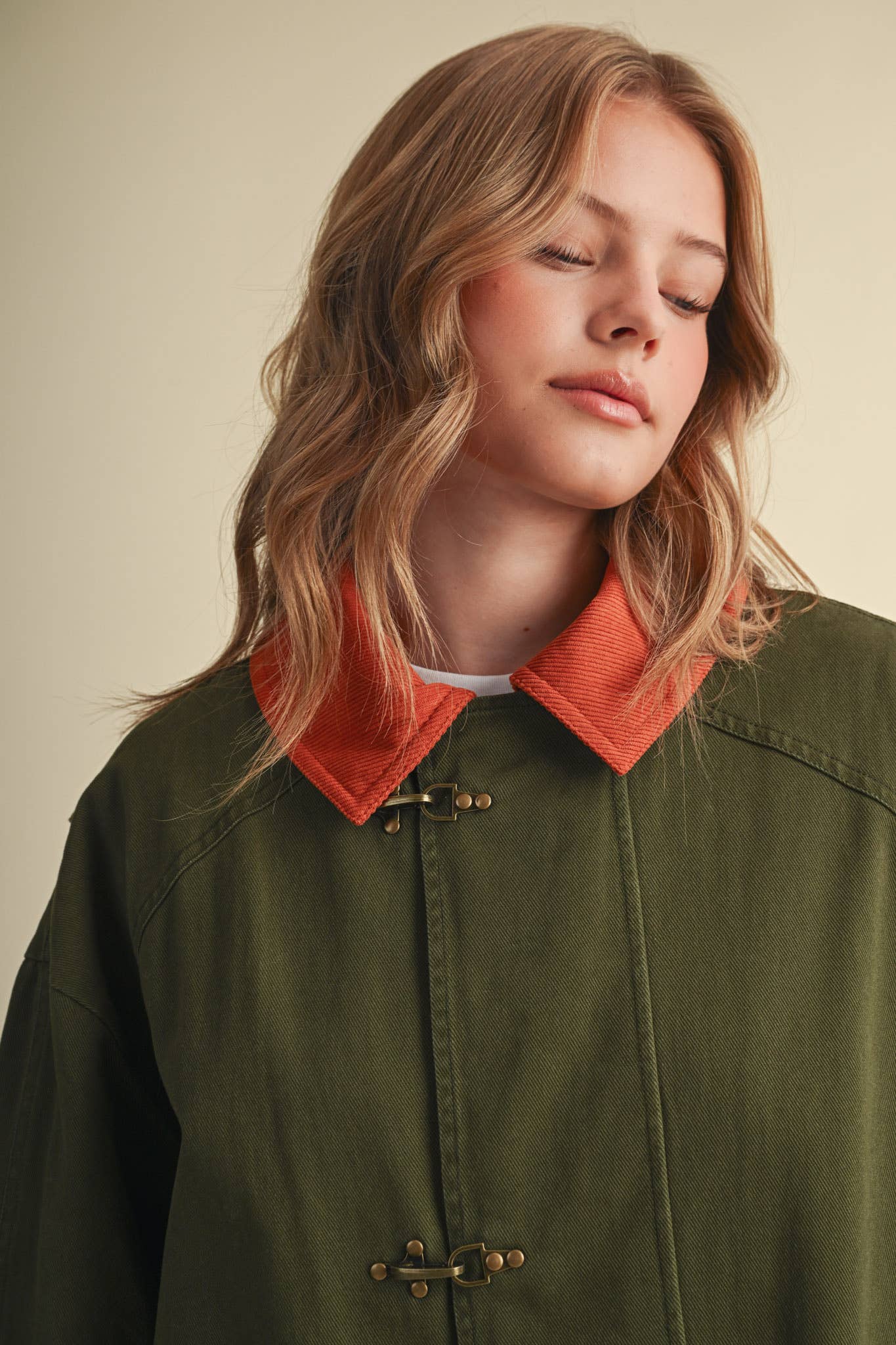Olive Corduroy Collar Utility Jacket