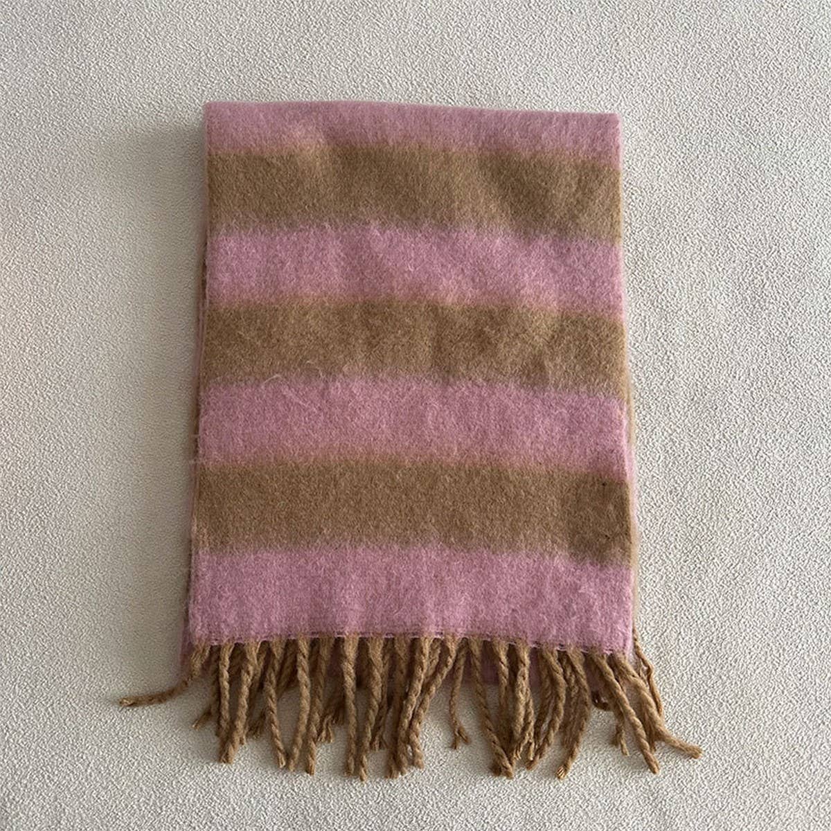 Light Pink Striped Scarf — color: light pink