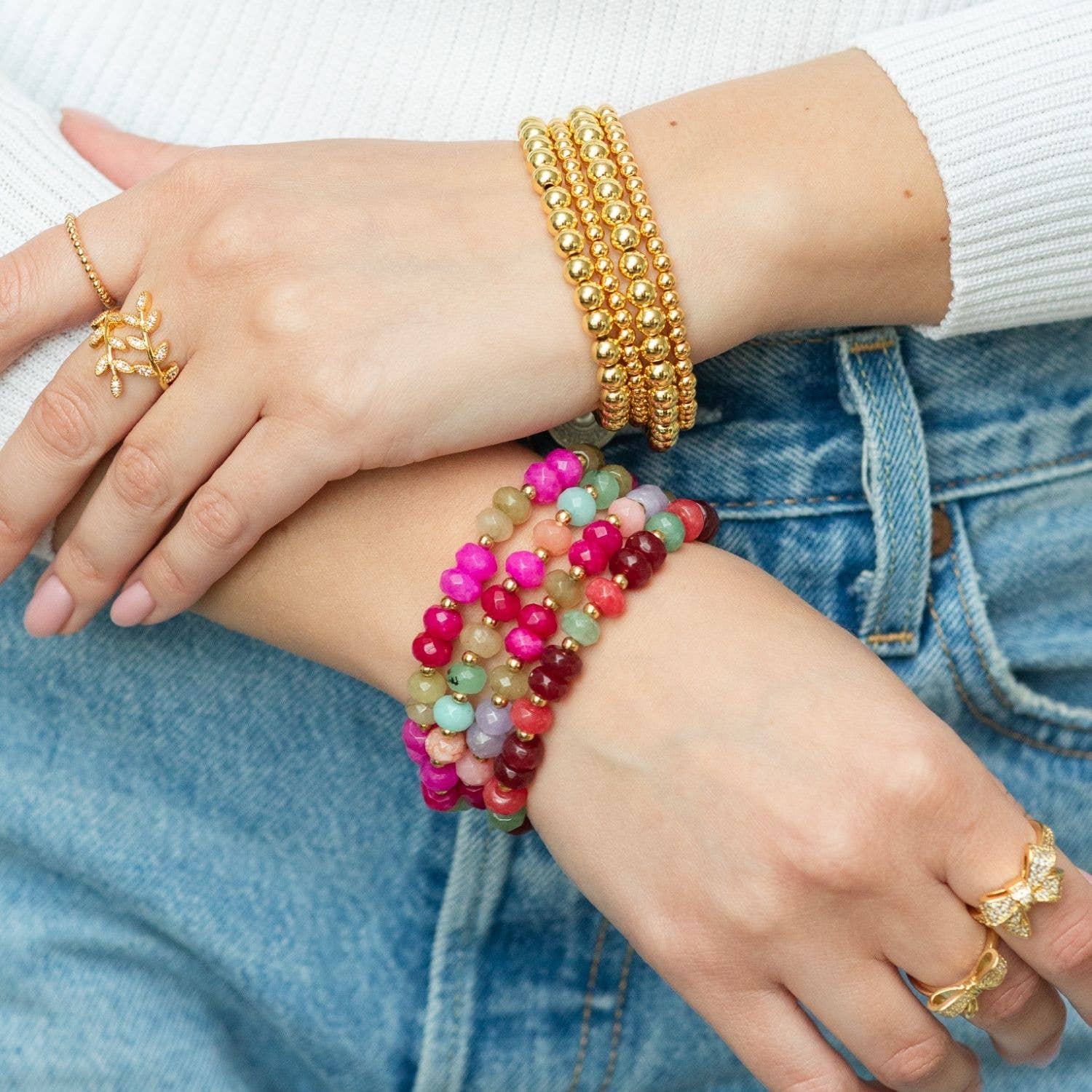 Large Stone Bracelets with Gold Bead Accents - Assorted