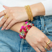 Large Stone Bracelets with Gold Bead Accents - Assorted