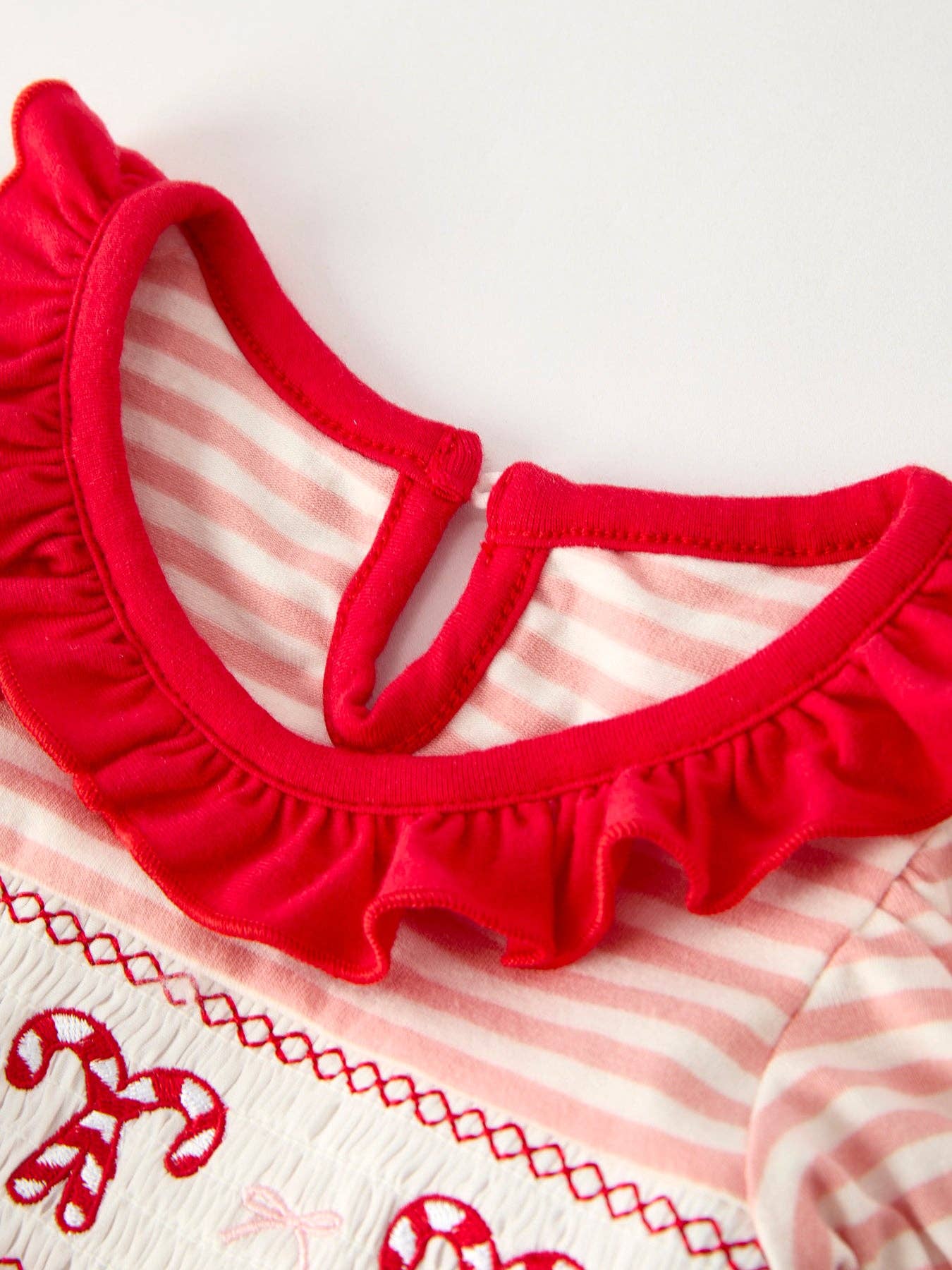 Christmas Candy Cane Smocking Embroidery Striped Baby Girls Romper
