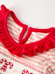 Christmas Candy Cane Smocking Embroidery Striped Baby Girls Romper