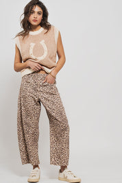 Leopard Print Barrel Jeans