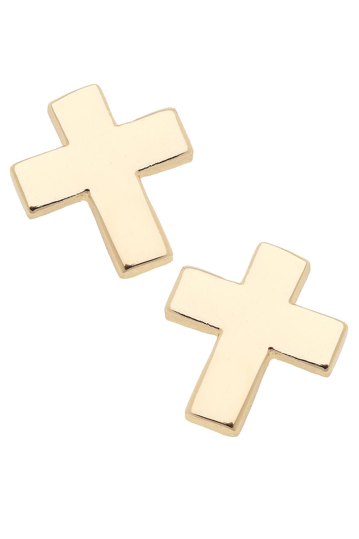 Portia Cross Stud Earrings in Shiny Gold