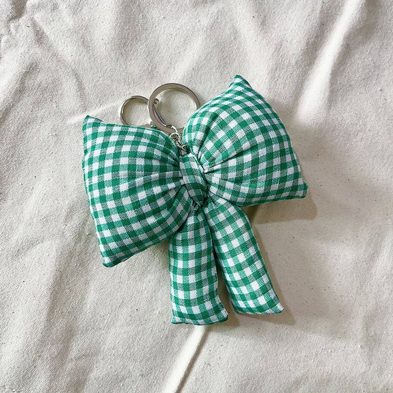 Green Checker Bow Bag Charm