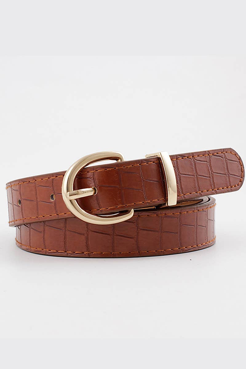 Brown Round Buckle Leather Belt