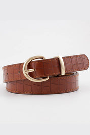 Brown Round Buckle Leather Belt — color: brown and round buckle closure