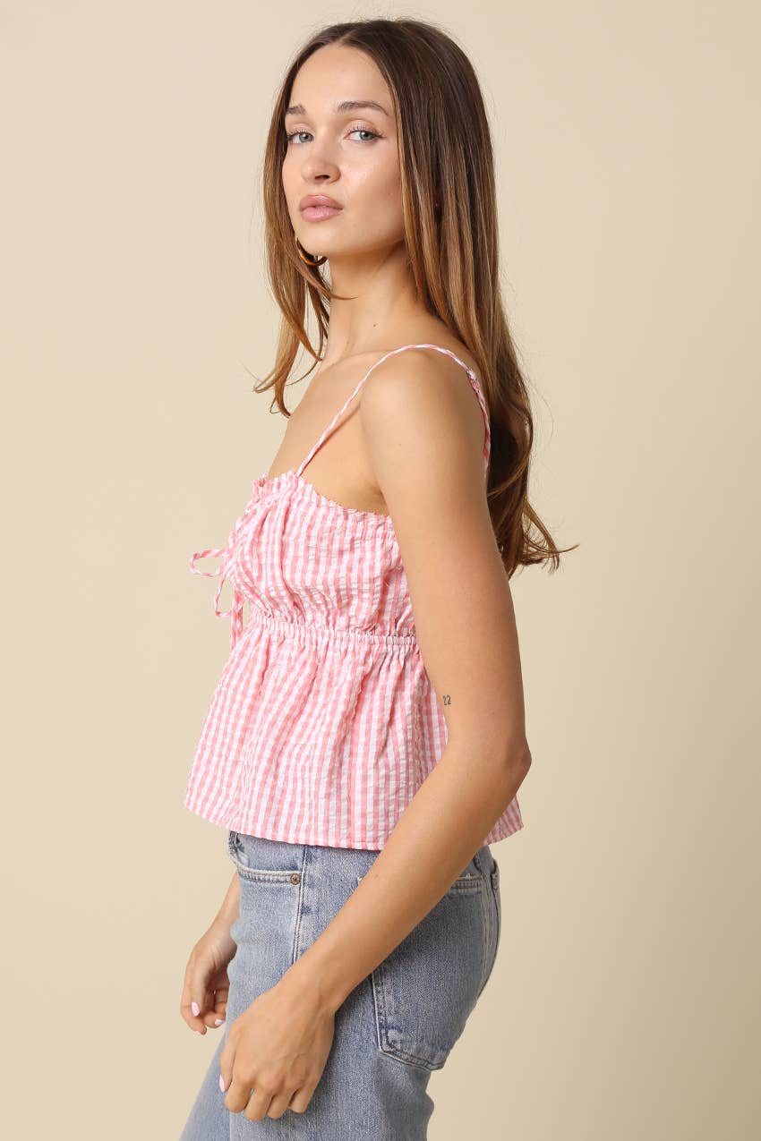 Pink Button-Front Peplum Cami Top