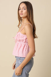 Pink Button-Front Peplum Cami Top